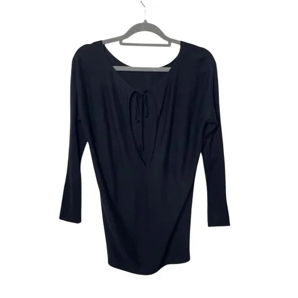 Vince Black Sweater Tunic Top Women's XS Cashmere Blend Keyhole Back with Tie - Picture 2 of 6